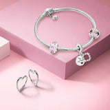 925 Silver Snake Chain Bracelet Flower Clasp Bangle for Women