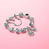 925 Silver Snake Chain Bracelet Flower Clasp Bangle for Women