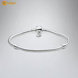 925 Silver Snake Chain Bracelet Flower Clasp Bangle for Women