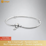 925 Silver Snake Chain Bracelet Flower Clasp Bangle for Women