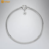 925 Silver Snake Chain Bracelet Flower Clasp Bangle for Women