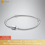 925 Silver Barrel Clasp Snake Chain Bracelet for Women