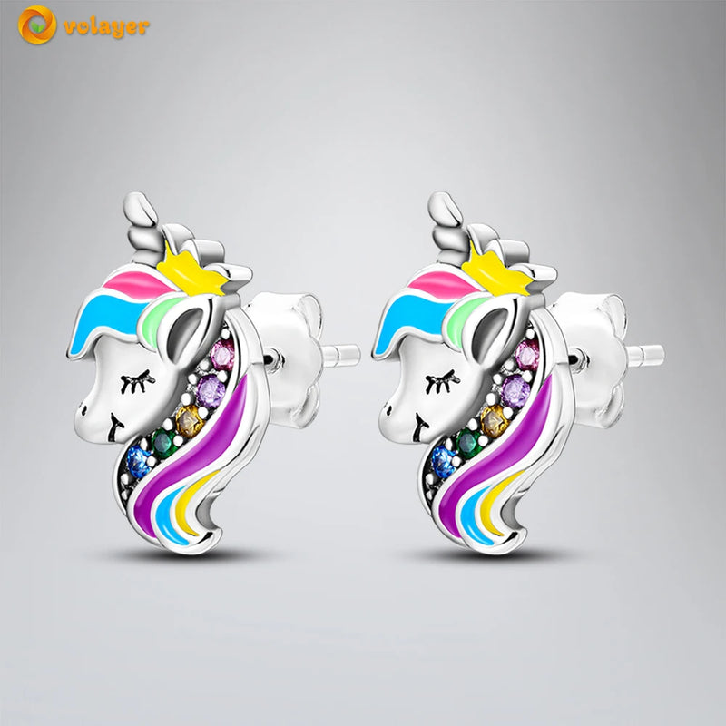 925 Silver Feather Hoop Earrings Snowflake Crown Unicorn Soccer Studs