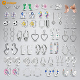 925 Silver Feather Hoop Earrings Snowflake Crown Unicorn Soccer Studs
