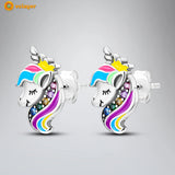 925 Silver Feather Hoop Earrings Snowflake Crown Unicorn Soccer Studs