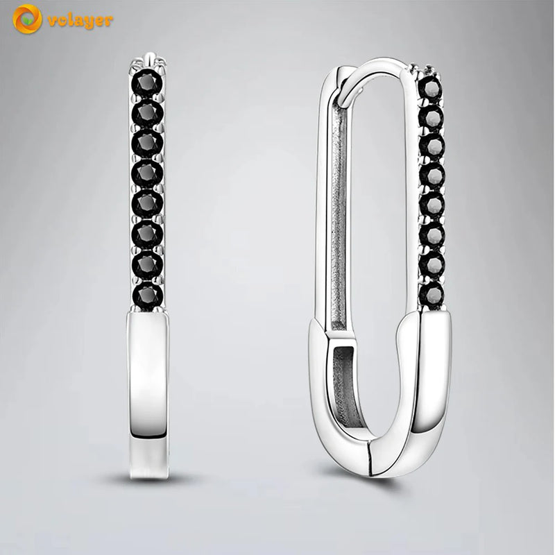925 Silver Curved Pin Hoop Earrings for Women