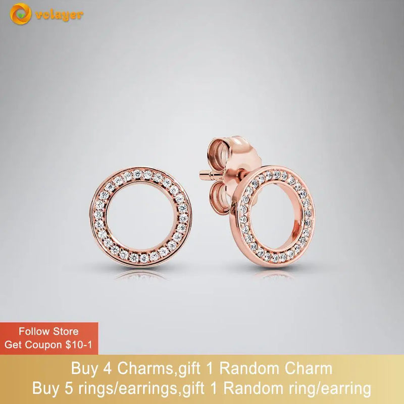 925 Silver Rose Circle CZ Stud Earrings