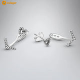 925 Silver Wishbone Heart Stud Earrings CZ Statement Women Gift