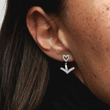 925 Silver Wishbone Heart Stud Earrings CZ Statement Women Gift