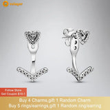 925 Silver Wishbone Heart Stud Earrings CZ Statement Women Gift