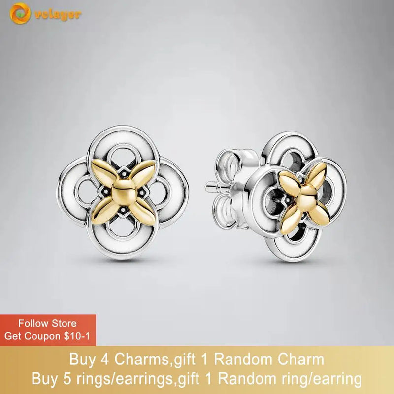 925 Silver Flower Stud Earrings CZ Statement Women Gift