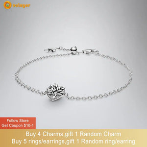 925 Silver Heart Family Tree Chain Bracelet for Women