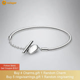 925 Silver Heart T-Bar Chain Bracelet for Women