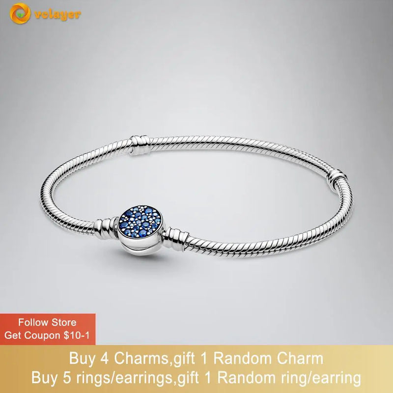 925 Silver Sparkling Disc Clasp Snake Bracelet for Women