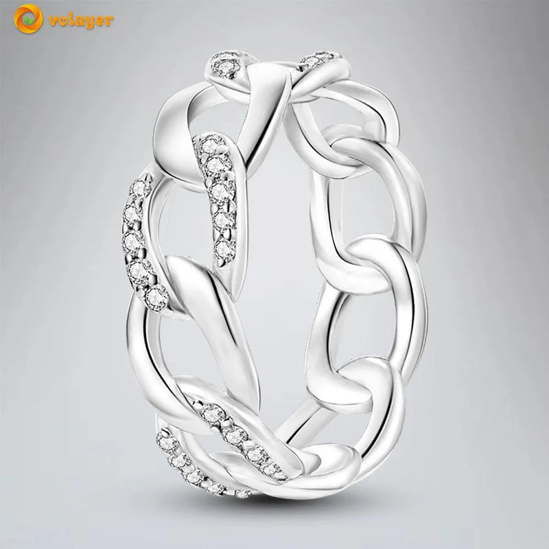 925 Silver Sparkling Chain Engagement Ring Women Jewelry