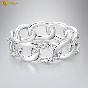 925 Silver Sparkling Chain Engagement Ring Women Jewelry