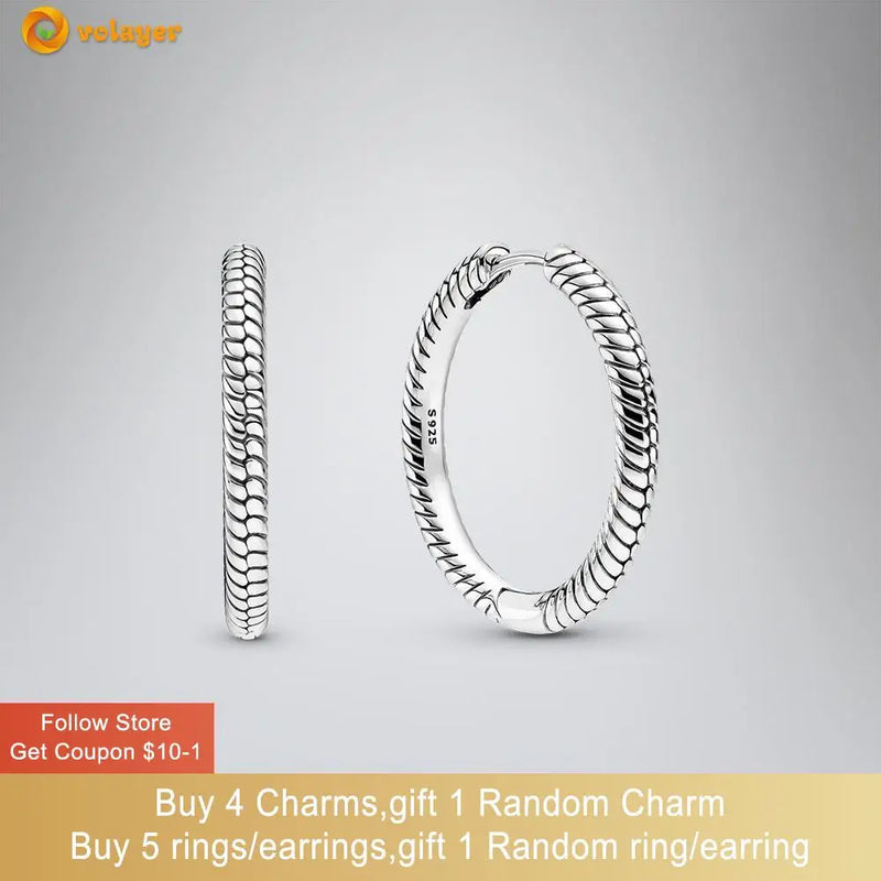 925 Silver Charm Hoop Earrings CZ Statement Studs Women Earrings