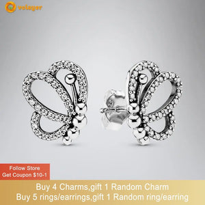 925 Silver Butterfly Stud Earrings CZ Statement Women Earrings