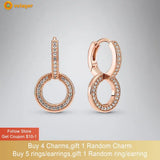 925 Silver Rose Double Hoop Earrings CZ Statement Studs Women