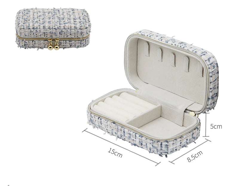 Portable Travel Woven Basket Jewelry Bag Style Zipper Storage Box