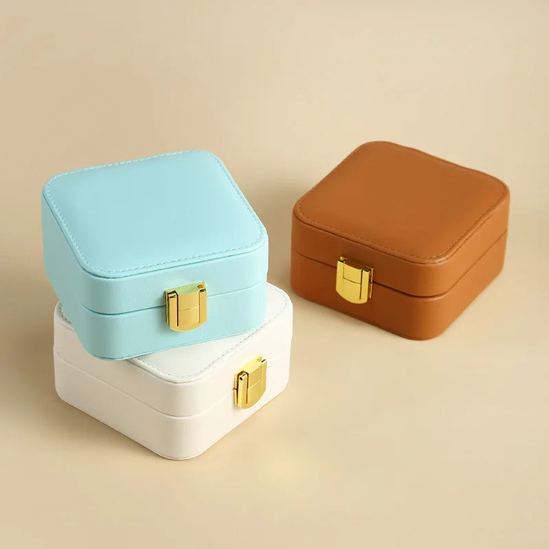 Candy PU Leather Flap Jewelry Storage Box Mini Earring Organizer Display Gift