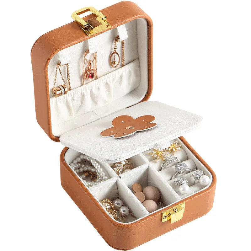 Candy PU Leather Flap Jewelry Storage Box Mini Earring Organizer Display Gift