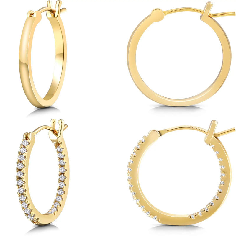 2 Pair Hoop Earrings for Women 14K Plated 925 Sterling Silver Needle