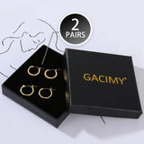 2 Pair Hoop Earrings for Women 14K Plated 925 Sterling Silver Needle