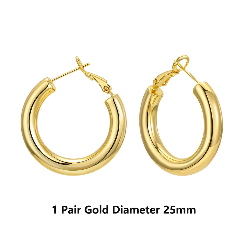 925 Silver Hoop Earrings Set 14K Plated Modern Jewelry