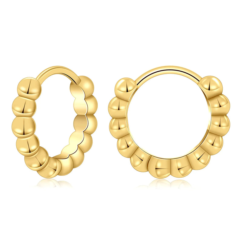 Small Bead Hoop Earring Women 14K Plated Jewelry Piercing Ear Ring Set