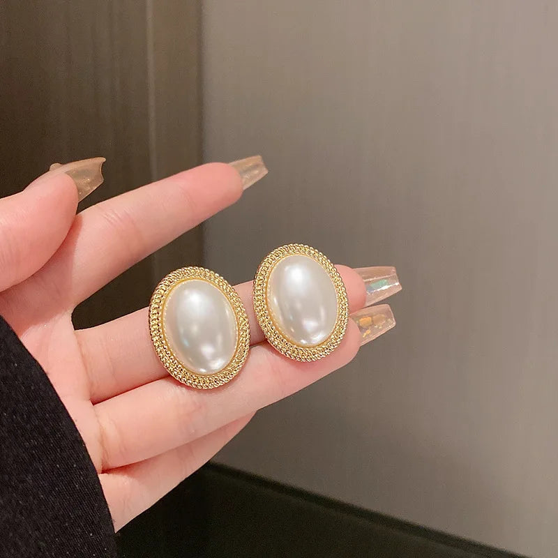 Vintage Style Pearl Hoop Earrings Jewelry
