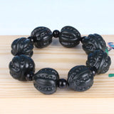 Natural Dark Green Hetian Jade Bracelet Carved Walnut Beads Men Women