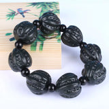Natural Dark Green Hetian Jade Bracelet Carved Walnut Beads Men Women