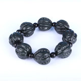 Natural Dark Green Hetian Jade Bracelet Carved Walnut Beads Men Women
