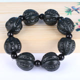 Natural Dark Green Hetian Jade Bracelet Carved Walnut Beads Men Women