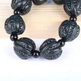 Natural Dark Green Hetian Jade Bracelet Carved Walnut Beads Men Women