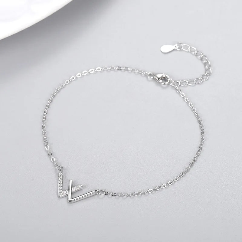 W Letter Bracelet Silver Double V Bracelet for Women