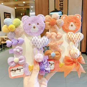 Autumn Winter Fur Hair Clip 9-Piece Set for Girls