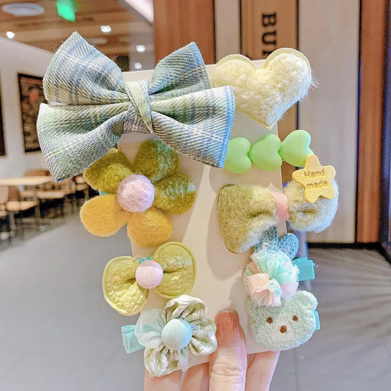 Autumn Winter Fur Hair Clip 9-Piece Set for Girls
