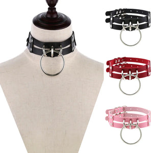 Harajuku Double Leather O-ring Choker Necklace