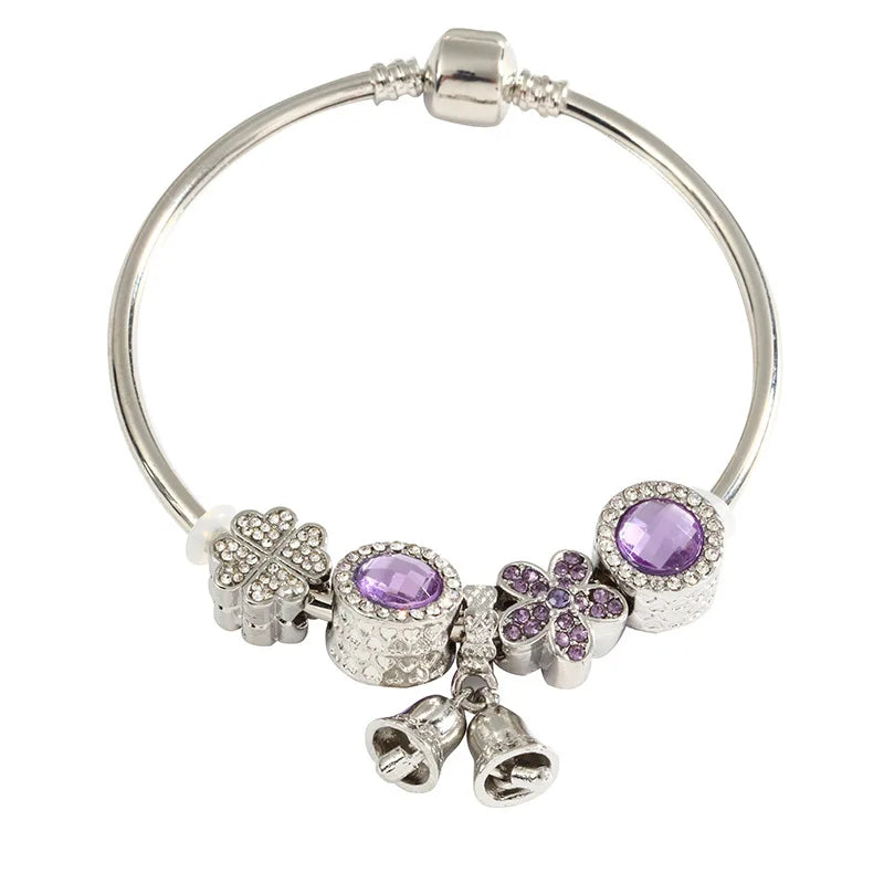 Personalized Amethyst Alloy Bracelet for Girls with Bells