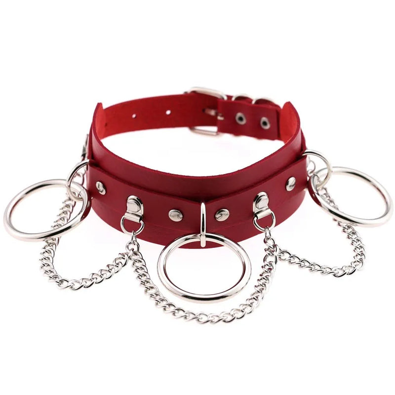 Punk Leather Double Chain O-Ring Collar Bondage Slave BDSM Necklace