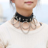 Punk Leather Double Chain O-Ring Collar Bondage Slave BDSM Necklace