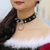 Punk Gothic Rock Spike Rivets Leather Collar Neck Chain BDSM Bondage