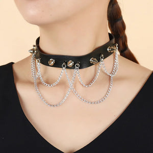 Punk Rock Leather Necklace Bondage Collarbone Chain