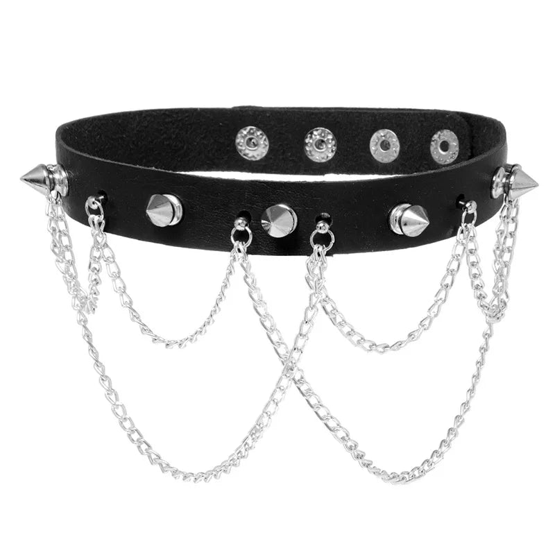 Punk Rock Leather Necklace Bondage Collarbone Chain
