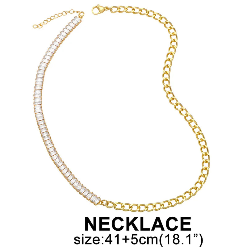 Zircon Necklace & Bracelet Set - Cold Stitching Clavicle Chain