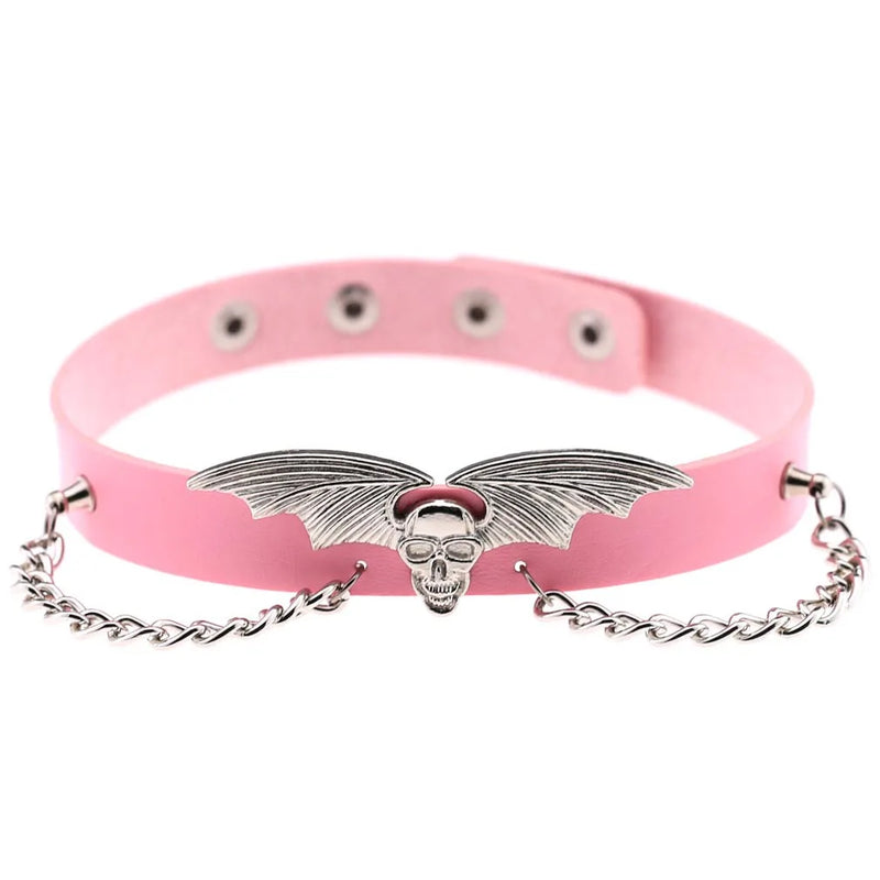 Punk Halloween Christmas Bat Wings Skull Necklace