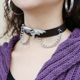 Punk Halloween Christmas Bat Wings Skull Necklace