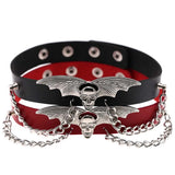 Punk Halloween Christmas Bat Wings Skull Necklace